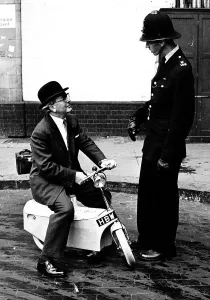 00203 Prints: Motor Cycles Misc John Connell of the noise abatement society on a new silent motorbike