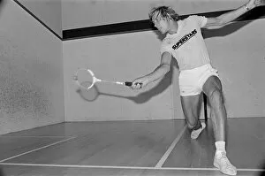 00930 Collection: Motor Racing Driver James Hunt playing squash Picture taken circa 1st August