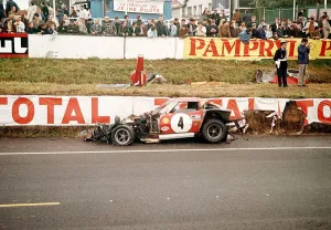 Motor Racing Le Mans The crashed number 4 Chevrolet Corvette car of Jean-Michel