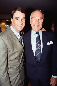 Racing Driver Prints: Motoracing driver Nigel Mansell with commentator Murray Walker at the Variety Club Awards