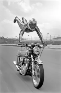 Motorbike stunt: Dave Taylor lives at Barnhurst near Bexley Kent