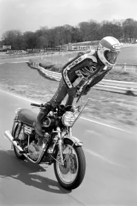 Motorbike stunt: Dave Taylor lives at Barnhurst near Bexley Kent