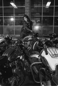 Motorbikes and riders gather at the famous Ace Cafe at Stonebridge Park on the North