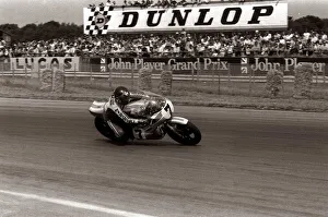Motorcycle racing champion Barry Sheene in action during John Player Grand Prix