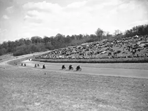 Motorcycle racing on the newly lengthen track at Brands Hatch, Kent