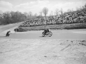 Motorcycle racing on the newly lengthen track at Brands Hatch, Kent