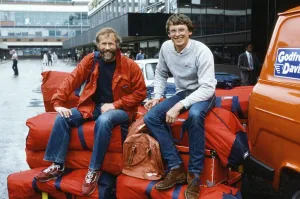 Equipment Prints: Mountaineers Chris Bonington and Alan Rouse leaving LAP for a Himalayan expedition