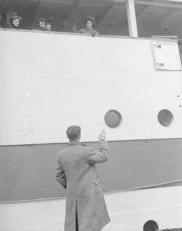 Goodbye Prints: Mr Allen seen here waving off his daughter as the troopship Dunera sails for the far