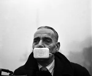Mr. Bill Atkins who lives at the Rise, Hockley, Essex, has invented his own smog mask