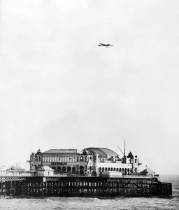 Pioneer Prints: Mr Barnwell seen here over flying the pier at Brighton at the end of the first leg of