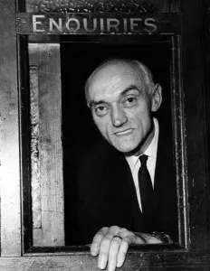 Mr Charles Orme at the enquiries service desk at Central Station. Liverpool, Merseyside