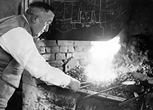 Mr. Charlton Amos, blacksmith, at his forge in Heddon-on-the-Wall