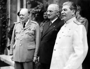 Leaders Prints: Mr Churchill entertained President Truman and Marshal Josef Stalin to a dinner party