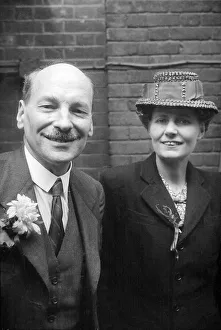 Button Hole Prints: Mr Clement Attlee after Labours election victory 1945 seen here with his wife July