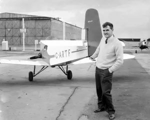 00101 Prints: Mr David Jones at Coventry Airport with his home-made aeroplane