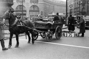 Mr Henry Cooke, of Finsbury Park, loses his new white grand piano in Piccadilly Circus