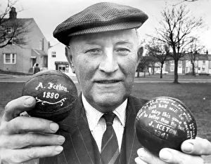 Balls Prints: Mr. Joe Iceton, of Sedgefield, with two of the footballs used in the past Shrove Tuesday