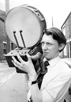 Drum Prints: Mr. John Heslop with part of the percussion fitments that form part of a pre-war theatre