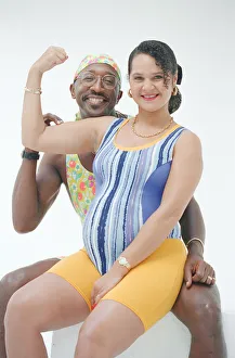 Mr Motivator Derek Evans and pregnant wife Sandra Palmer doing special exercises for