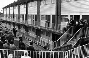 Estate Prints: Mr Peter Walker, Secretary of State for Wales speaking as he opened a reconditioned block