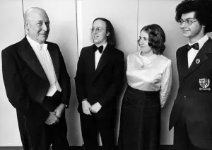 Mr Stanley Adams, left, last night conducted the Birmingham Schools Symphony Orchestra
