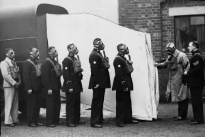Gas Masks Prints: Mr T. M. Watson, Chief Constable of Wallsall (wearing mac)