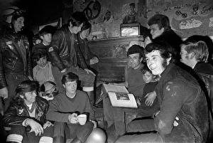 Mr. Ted Wood of Birch, near Manchester reads the Bible to Hell Angels Club during a