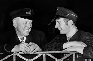 Two Men Only Prints: Mr. W. Duddy in the old style British Rail hat talks to Lad Porter T