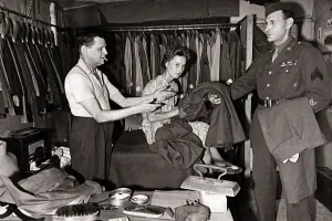 00190 Prints: Mr. W. P. Worthy and his wife iron clothes for American troops in the West Country village