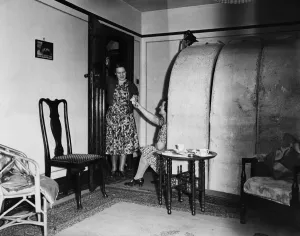 Shelter Prints: Mr. W. S. Warne, of Alderney Avenue, Hounslow, Middlesex, believes in comfort
