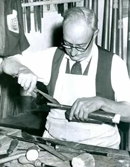 00116 Collection: Mr. William Lovejoy, aged 69, assembles double trumpet reeds for an organ in