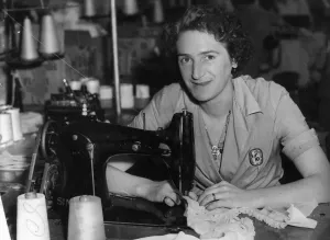 Factories Prints: Mrs Boyl Stevens, sewing machine operator at Kayser Bondor, Pentrebach & Dowlais