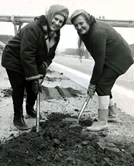 Mrs Dolly Golvy and Mrs Hilda Black at work on the M4 December 1971