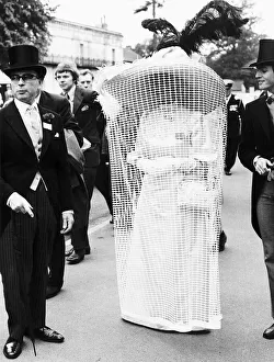 Mrs Gertrude Shilling at Ascot in long satin dress wide brimmed hat with feathers