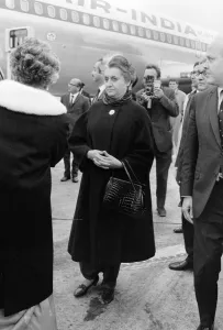 Mrs Indira Gandhi Indian Prime Minister seen here at Heathrow airport were she broke her