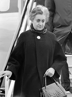 Mrs Indira Gandhi Indian Prime Minister seen here at Heathrow airport were she broke her