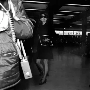 Mrs. Jacqueline Kennedy Onassis arrives at Heathrow Airport by Olympic Airways