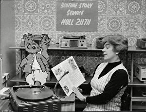 Images Dated 15th October 1976: Mrs June Barrett, Tufty Club organiser, recording six road safety stories from the Tufty