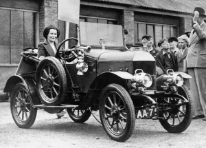 Mrs Kay Petre, the famous Brooklands driver seen here behind the wheel of a 1913 Morris