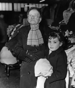 Stalls Prints: Mrs Mary Birchall, aged 86, with seven-year-old Anne Gaffrey, of Everton
