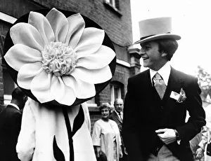 Mrs Ronald Shilling in Silk dahlia hat at Royal Ascot in June 1967 sixties fashion