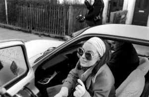 Mrs. Sheila Stonehouse (Sheila Buckley) leaving her Maida Vale home this morning