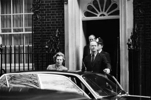 Falklands Prints: Mrs Thatcher leaving from 10 Downing Street for the House of Commons to attend