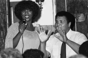 Chef Prints: Muhammad Ali with celebrity tv chef Rustie Lee in Handsworth Birmingham