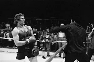 Muhammad Ali clowning around with Britains Joe Bugner at his training camp