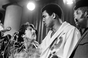 Muhammad Ali with Dustin Hoffman at the weigh-in ahead of his third fight with Ken Norton