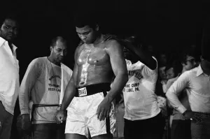 1976 20th Century Prints: Muhammad Ali getting rubbed down ahead of his upcoming fight with Richard Dunn