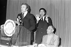 Muhammad Ali and Joe Bugner at a press conference for their upcoming fight