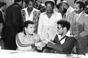 Muhammad Ali and Leon Spinks ahead of the second fight to be held at the Superdome in