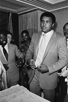 Press Conference Prints: Muhammad Ali at a press conference ahead of his upcoming fight against World heavy-weight